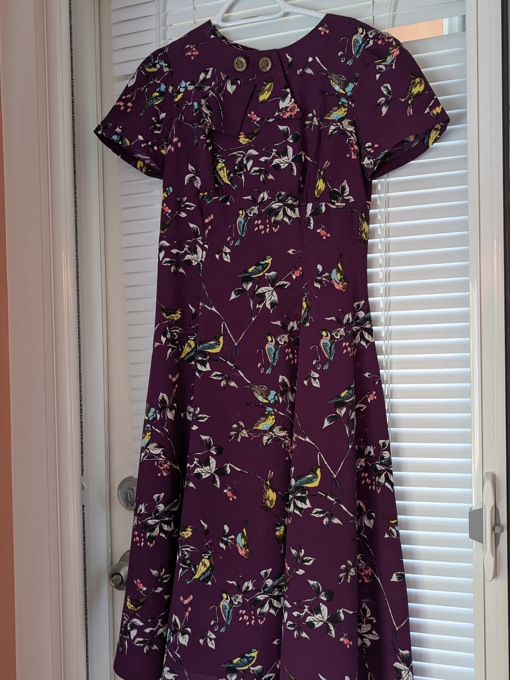 Women's Purple Bird-Print Vintage-Style Midi Fit & Flare Dress